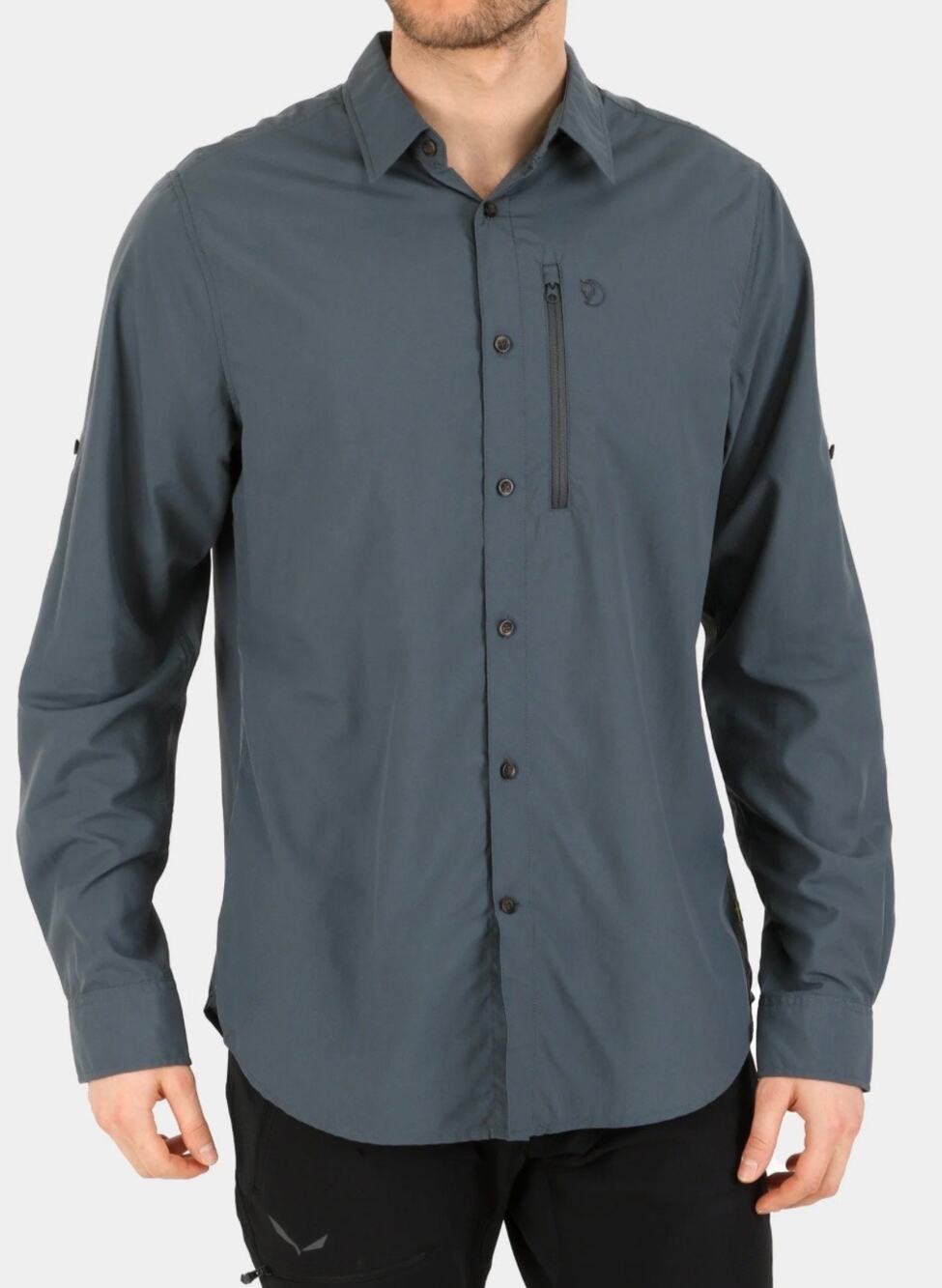 Fjallraven Men’s Abisko Hike Shirt Large Navy Gray Blue Long Sleeve Hiking